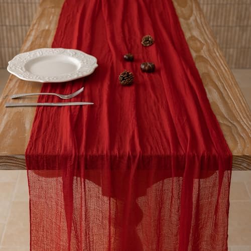 10Pcs Red Cheesecloth Table Runner 120 Inches for Party Home Decor, alternate view 5