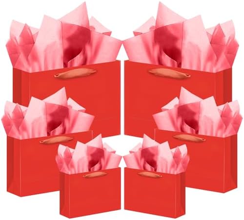 10PCS Red Gift Bags with Ribbon Handles Mulit Assorted Sizes Gift Wide Bags (2pcs Large 13", 4pcs Medium 9.6"