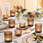 10pcs Ribbed Amber Votive Candle Holders, Assorted Glass Tea Light Candle Holders for Fall Decor, Amber Candle, alternate