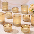 10pcs Ribbed Gold Votive Candle Holders, Assorted Glass Tea Light Candle Holders for Wedding Centerpieces