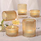 10pcs Ribbed Gold Votive Candle Holders, Assorted Glass Tea Light Candle Holders for Wedding Centerpieces, alternate view 2