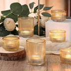 10pcs Ribbed Gold Votive Candle Holders, Assorted Glass Tea Light Candle Holders for Wedding Centerpieces, alternate view 4