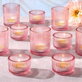 10pcs Ribbed Pink Votive & Tea Light Candle Holders, Assorted Glass Candle Holder for Table Centerpiece