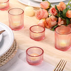 10pcs Ribbed Pink Votive & Tea Light Candle Holders, Assorted Glass Candle Holder for Table Centerpiece, alternate view 3