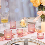 10pcs Ribbed Pink Votive & Tea Light Candle Holders, Assorted Glass Candle Holder for Table Centerpiece, alternate view 5