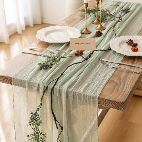 10Pcs Sage Green Cheesecloth Table Runner 120 Inches for Party Home Decor