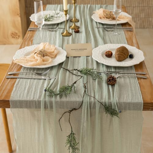 10Pcs Sage Green Cheesecloth Table Runner 120 Inches for Party Home Decor, alternate view 5