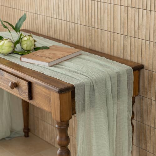 10Pcs Sage Green Cheesecloth Table Runner 120 Inches for Party Home Decor, alternate view 6
