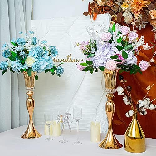 10Pcs/Set Flower Centerpiece Table Decorations Gold Trumpet Vases with Crystal Bead for Wedding Centerpieces, alternate view