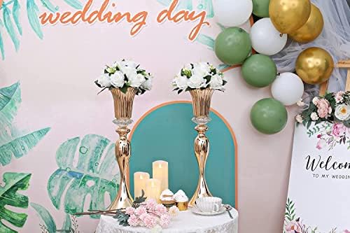 10Pcs/Set Flower Centerpiece Table Decorations Gold Trumpet Vases with Crystal Bead for Wedding Centerpieces, alternate view
