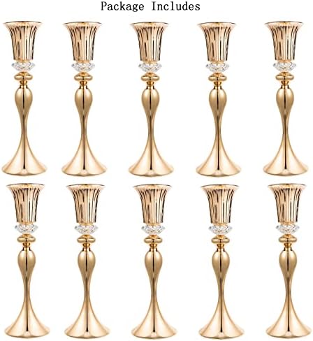 10Pcs/Set Flower Centerpiece Table Decorations Gold Trumpet Vases with Crystal Bead for Wedding Centerpieces, alternate view