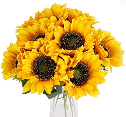 10pcs Sunflowers Artificial Flowers with Long Stem Fake Sunflowers Bulk Fall Decoration for Wedding Home