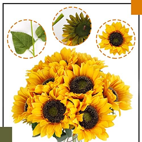10pcs Sunflowers Artificial Flowers with Long Stem Fake Sunflowers Bulk Fall Decoration for Wedding Home, alternate view 3