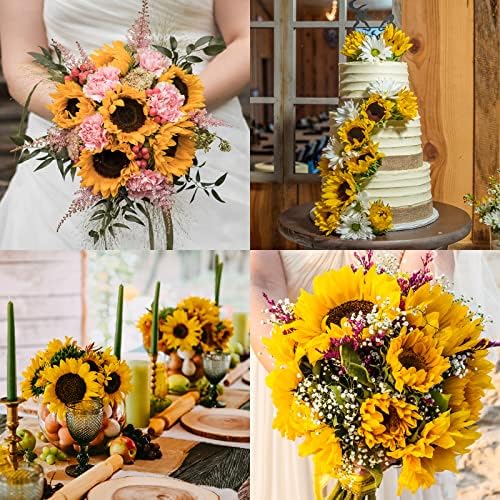 10pcs Sunflowers Artificial Flowers with Long Stem Fake Sunflowers Bulk Fall Decoration for Wedding Home, alternate view 6