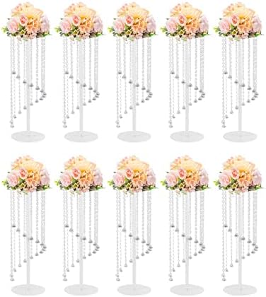 10pcs Tall Crystal Wedding Flower Stand with Crystal Chains in Clear