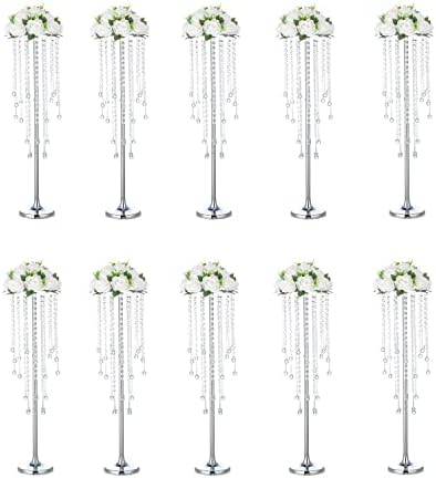 10pcs Tall Vases for Centerpieces 29.5in Silver Flower Stand for Table in Silver