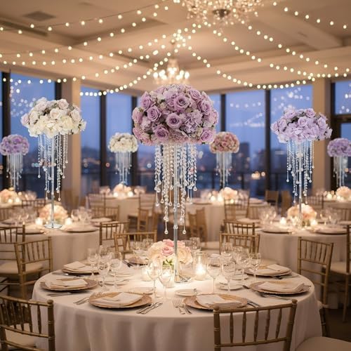 10pcs Tall Vases for Centerpieces 29.5in Silver Flower Stand for Table in Silver, alternate view 2