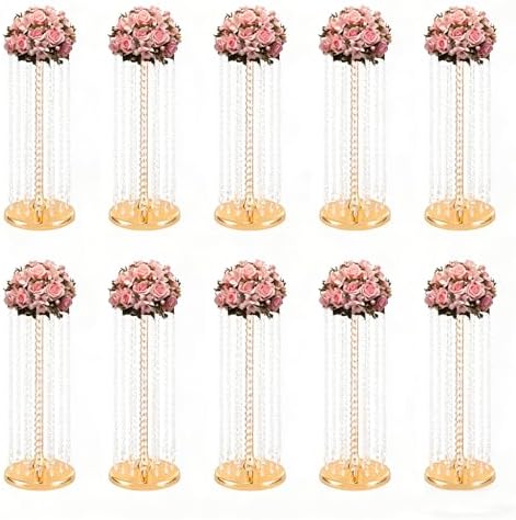 10pcs Vases Wedding Centerpieces Crystal Road Lead Metal Flower Arrangement Stand Flower Vase Holders with