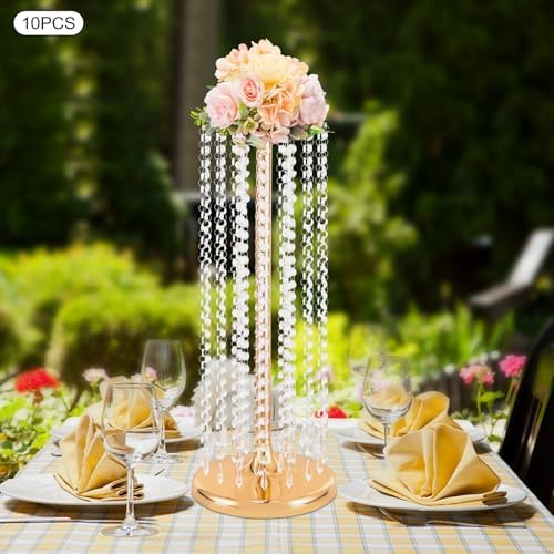10pcs Vases Wedding Centerpieces Crystal Road Lead Metal Flower Arrangement Stand Flower Vase Holders with, alternate view 2