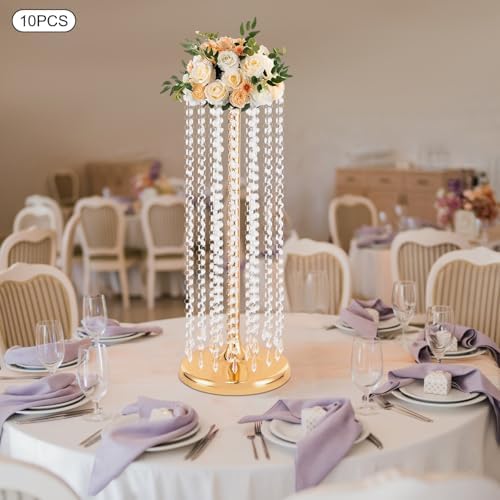 10pcs Vases Wedding Centerpieces Crystal Road Lead Metal Flower Arrangement Stand Flower Vase Holders with, alternate view 5