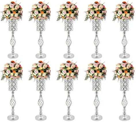 10pcs Vases Wedding Centerpieces Crystal Road Lead Metal Flower Arrangement Stand Flower Vase Holders with
