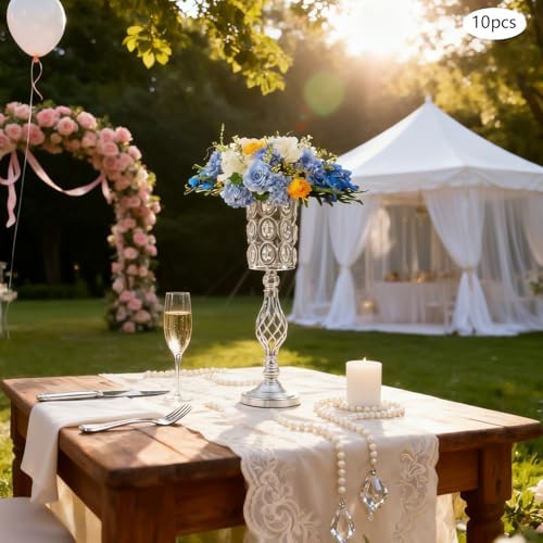 10pcs Vases Wedding Centerpieces Crystal Road Lead Metal Flower Arrangement Stand Flower Vase Holders with, alternate view 4