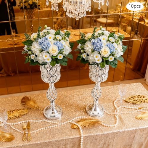 10pcs Vases Wedding Centerpieces Crystal Road Lead Metal Flower Arrangement Stand Flower Vase Holders with, alternate view 5