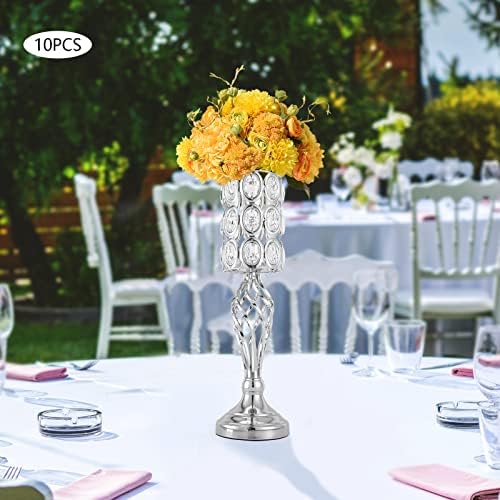10pcs Vases Wedding Centerpieces Crystal Road Lead Metal Flower Arrangement Stand Flower Vase Holders with, alternate view 2