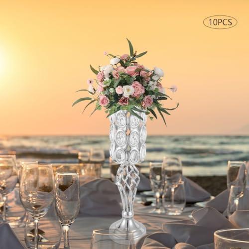 10pcs Vases Wedding Centerpieces Crystal Road Lead Metal Flower Arrangement Stand Flower Vase Holders with, alternate view 4