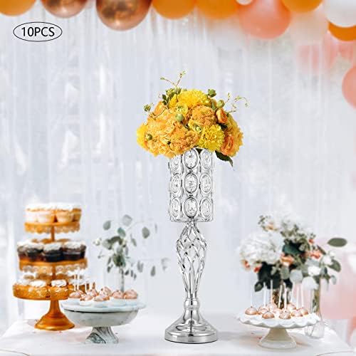 10pcs Vases Wedding Centerpieces Crystal Road Lead Metal Flower Arrangement Stand Flower Vase Holders with, alternate view 5