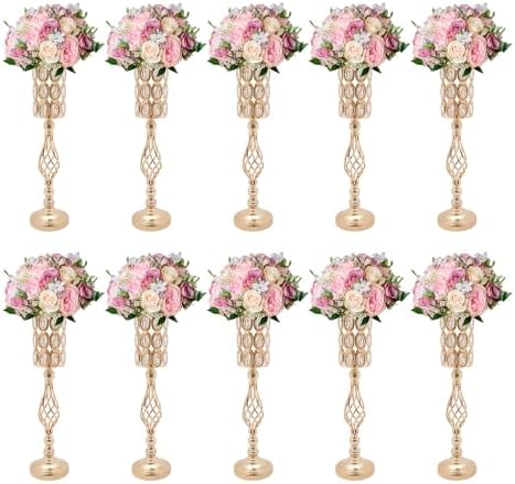 10pcs Vases Wedding Centerpieces Crystal Road Lead Metal Flower Arrangement Stand Flower Vase Holders with