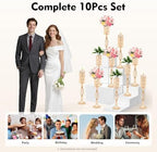 10pcs Vases Wedding Centerpieces Crystal Road Lead Metal Flower Arrangement Stand Flower Vase Holders with, alternate view 3
