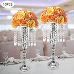 10pcs Wedding Centerpieces for Tables 19.3" H Vase Centerpiece with Chandelier Crystal Metal Flower Stand Silver, alternate
