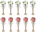 10pcs Wedding Centerpieces for Tables 21.7" H Vase Centerpiece with Chandelier Crystal Metal Flower Stand Gold