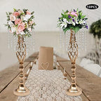 10pcs Wedding Centerpieces for Tables 21.7" H Vase Centerpiece with Chandelier Crystal Metal Flower Stand Gold, alternate