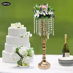10pcs Wedding Centerpieces for Tables 21.7" H Vase Centerpiece with Chandelier Crystal Metal Flower Stand Gold, alternate