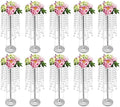 10pcs Wedding Centerpieces for Tables 21.7" H Vase Centerpiece with Chandelier Crystal Metal Flower Stand Silver