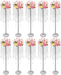 10pcs Wedding Centerpieces for Tables 29.5" H Vase Centerpiece with Chandelier Crystal Metal Flower Stand Silver