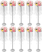 10pcs Wedding Centerpieces for Tables 29.5" H Vase Centerpiece with Chandelier Crystal Metal Flower Stand Silver
