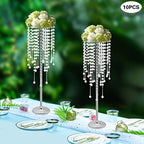 10pcs Wedding Centerpieces for Tables 29.5" H Vase Centerpiece with Chandelier Crystal Metal Flower Stand Silver, alternate
