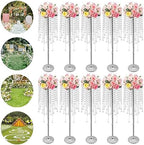 10pcs Wedding Centerpieces for Tables 29.5" H Vase Centerpiece with Chandelier Crystal Metal Flower Stand Silver, alternate