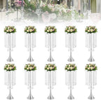 10Pcs Wedding Crystal Flower Stand, 21.9" Silver Centerpiece for Table in Silver