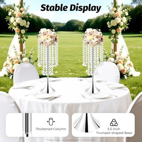 10Pcs Wedding Crystal Flower Stand, 21.9" Silver Centerpiece for Table in Silver, alternate view 4
