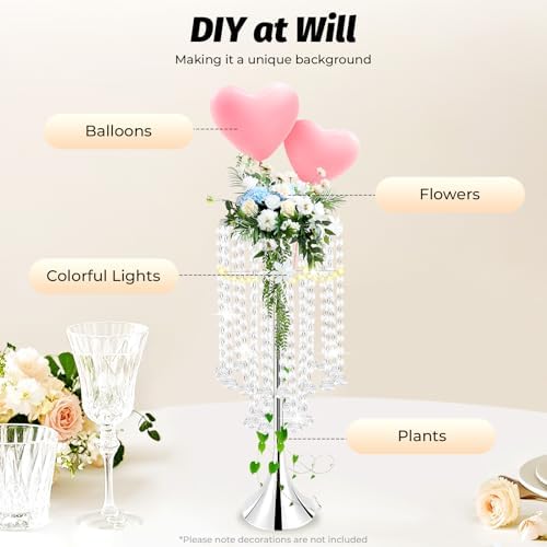 10Pcs Wedding Crystal Flower Stand, 21.9" Silver Centerpiece for Table in Silver, alternate view 5