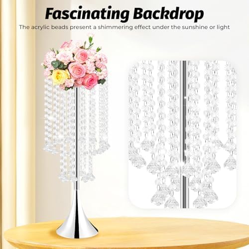 10Pcs Wedding Crystal Flower Stand, 21.9" Silver Centerpiece for Table in Silver, alternate view 6