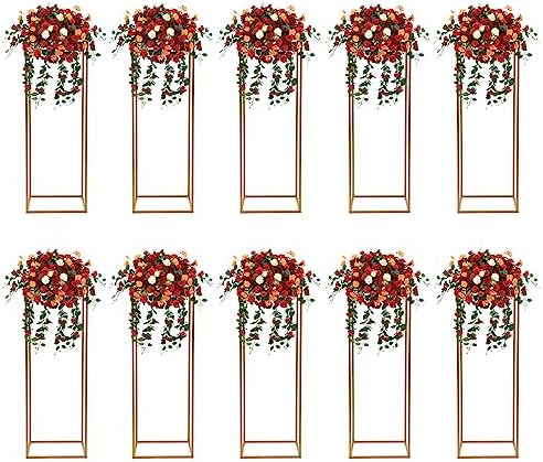 10Pcs Wedding Flower Centerpiece,31.5" Centerpieces for Table Wedding, Flower Stand for Wedding, Gold Vase Metal