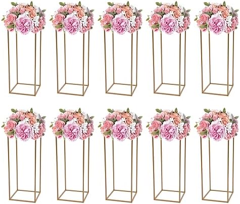 10Pcs Wedding Flower Centerpiece, Centerpieces for Table Wedding, Flower Stand for Wedding, Gold Vase Metal
