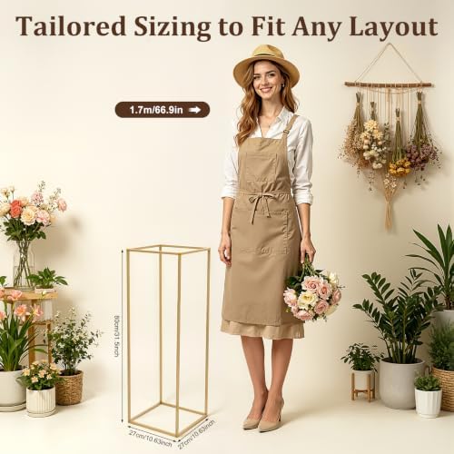 10PCS Wedding Flower Stand, Metal Rectangular Flower Rack, 31.49 inch Tall Display Holder Gold Detachable Art, alternate view