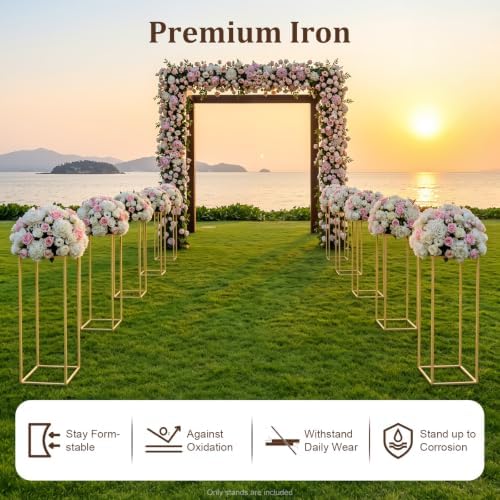 10PCS Wedding Flower Stand, Metal Rectangular Flower Rack, 31.49 inch Tall Display Holder Gold Detachable Art, alternate view