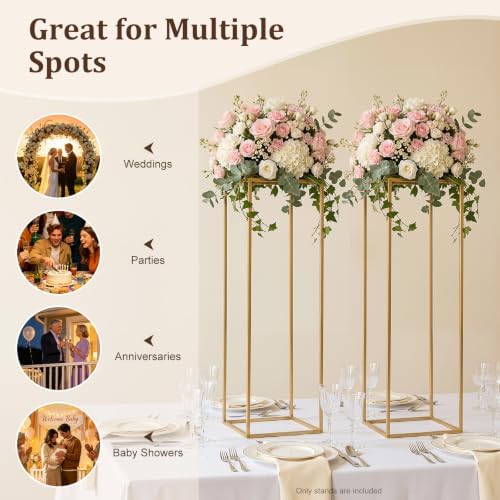 10PCS Wedding Flower Stand, Metal Rectangular Flower Rack, 31.49 inch Tall Display Holder Gold Detachable Art, alternate view